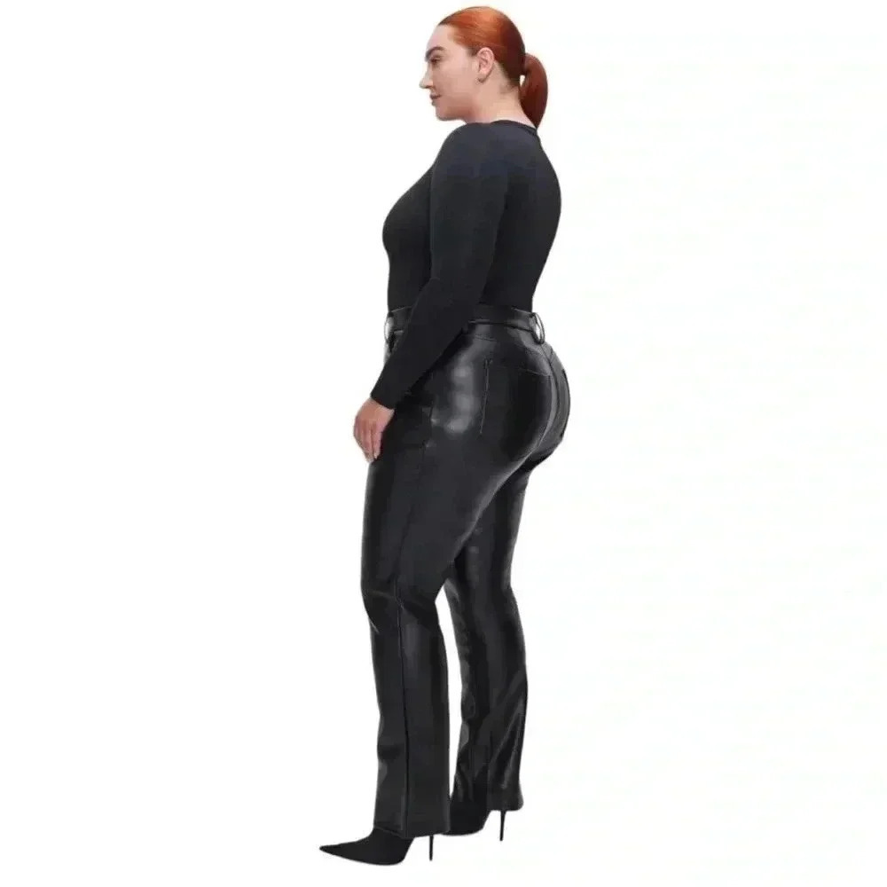 Good American Better Than Leather Pants Faux Leather Black Straight Leg Sz 16 - Picture 4 of 12
